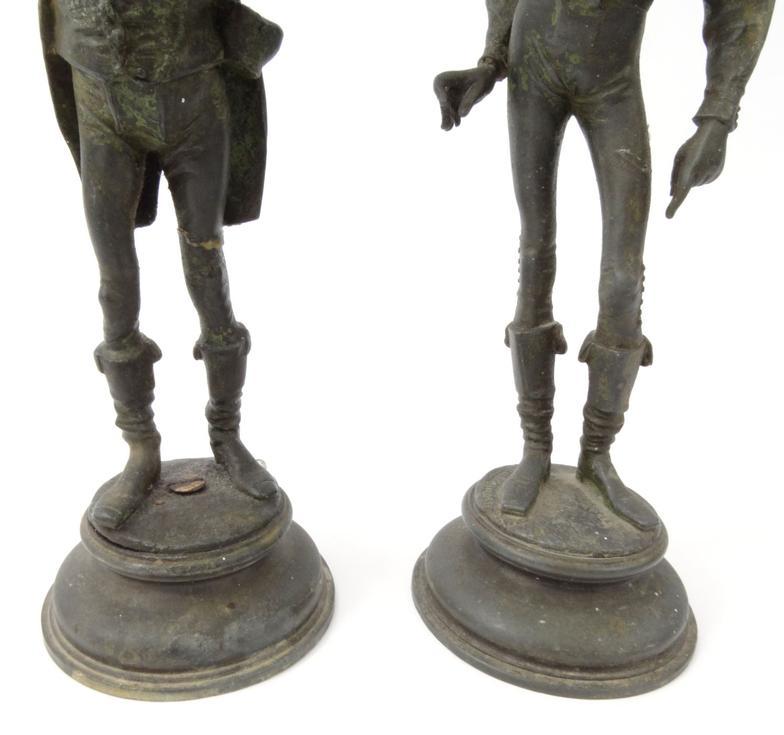 Pair of Victorian novelty spelter candlesticks in the form of a jockey and gentleman, the jockey - Image 3 of 8