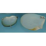 Two oriental mother of pearl shell dishes - one mounted with a frog, the larger 20cm long : For