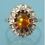 18ct gold citrine and diamond ring, size P, approximate weight 6.0g : For Condition Reports please