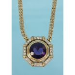 Unmarked gold amethyst diamond pedant necklace, 38cm long, approximate weight 24.4g : For