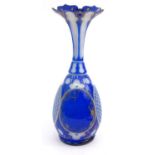 Victorian blue and white overlaid glass vase with gilded decoration, 30.5cm high : For Condition