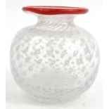 Studio swirling bubbled glass vase with red top, 9.5cm high : For Condition Reports please visit