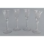 Set of four airtwist wine glasses etched with roses, each 17cm high : For Condition Reports please