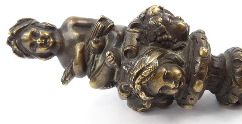 Victorian bronze handle depicting a garlanded cherub, 12cm high : For Condition Reports please visit - Image 4 of 8