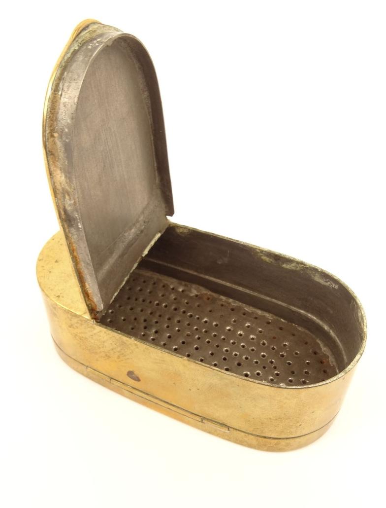 Victorian brass nutmeg grater tin, 9cm long : For Condition Reports please visit www. - Image 8 of 9