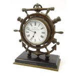 Victorian brass ship's clock - S. Rood & Co, 51 Burlington Arcade, mounted on a black marble and