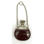 Unusual silver topped nut scent bottle on chain, 6cm long : For Condition Reports please visit www.