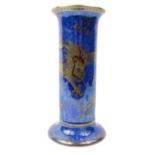 Wedgwood blue lustre chimney vase decorated with a lion, 28.5cm high : For Condition Reports