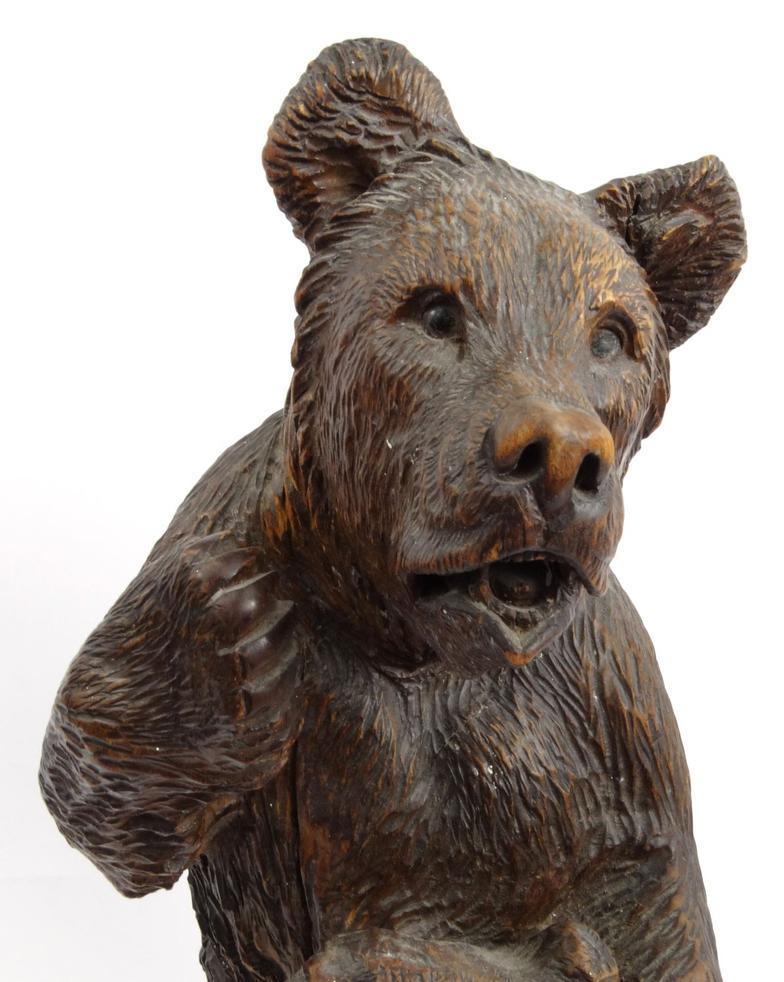 Large wooden carved Black Forest model of a bear with a walking stick, 56cm high : For Condition - Image 2 of 9