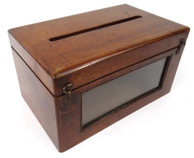 Mahogany glass fronted letterbox with paper label to the interior for the Telegraph Office, 26cm - Image 2 of 6