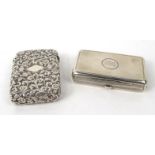 Victorian silver cigarette case with engine turned decoration, together with a white metal card case