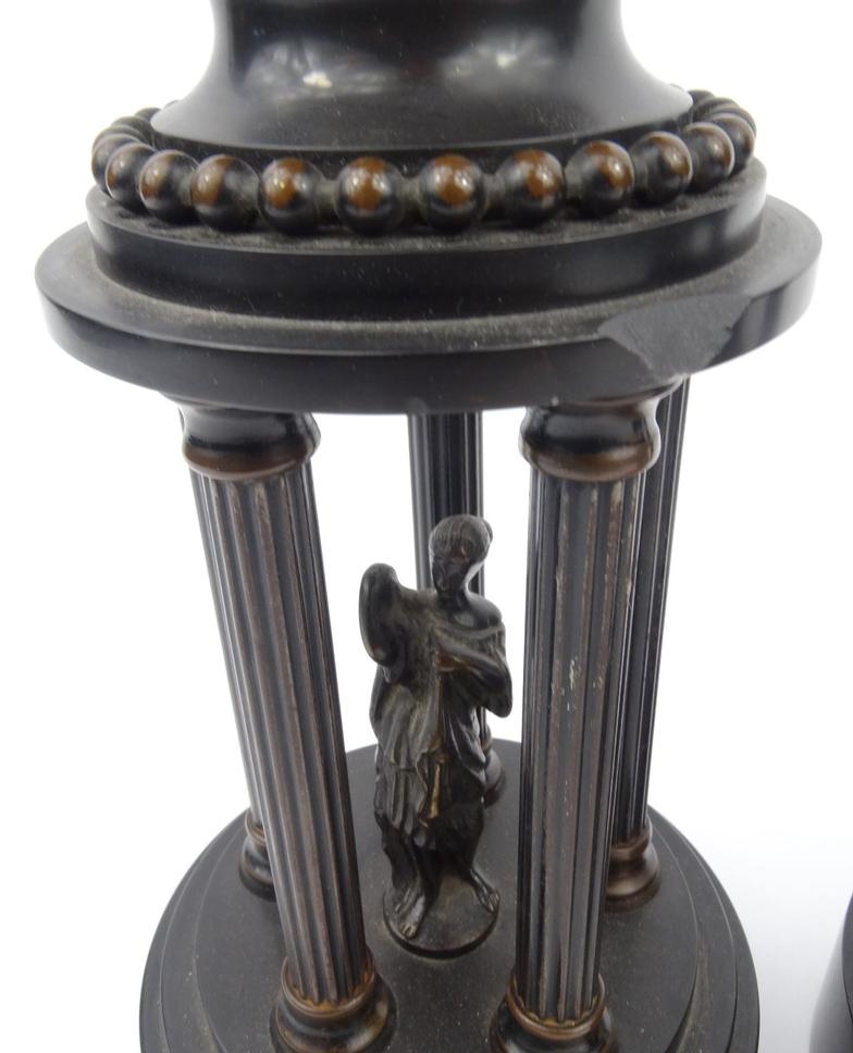 Pair of Italianate classical bronze marble column mantel ornaments, 27.5cm high : For Condition - Image 3 of 7