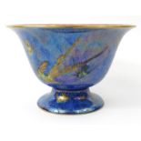 Wedgwood blue lustre pedestal bowl decorated with birds, 14.5cm high : For Condition Reports