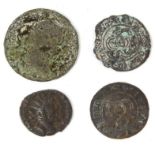 Four antique coins, the largest 2.7cm diameter : For Condition Reports please visit www.