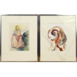 Two watercolours of mythological figures titled 'Perdatory Canto 18' and 'Heaven Canto 4', each