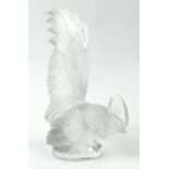 Lalique frosted glass model of a rooster, etched Lalique France mark and label to base and label