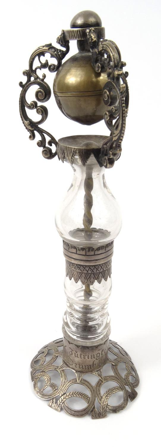 Religious interest unmarked silver Holy water sprinkler, inscribed to the base, 22cm high : For - Image 4 of 7