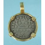 Antique silver coin with 18ct gold mount : For Condition Reports please visit www.