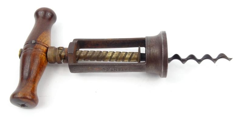 Brass and steel King corkscrew, patent number 6061, 14.5cm long : For Condition Reports please visit - Image 6 of 6