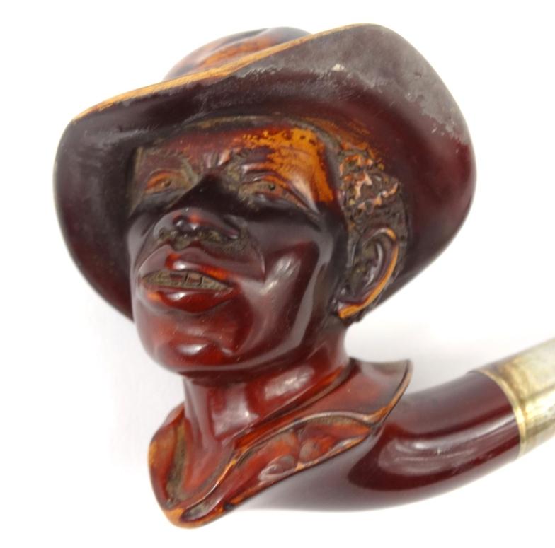 Cased meerschaum pipe of an African male with silver collar, 15cm long : For Condition Reports - Image 3 of 7