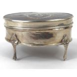 Silver and tortoiseshell footed jewel box, indistinct hallmarks, 8cm long : For Condition Reports