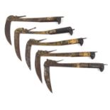 Five Middle Eastern folding knives, each 31cm long when open : For Condition Reports please visit