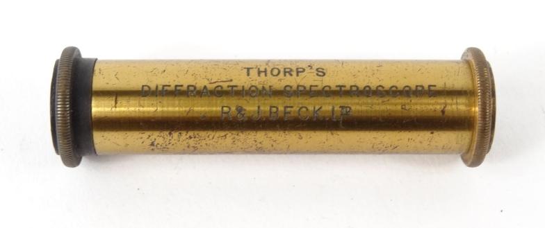 Victorian brass Thorp's Difraction spectroscope R. & J. Beck LP, housed in blue velvet lined box,