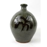 Bernard Leach stoneware Studio vase decorated with a stylised flower, obscure impressed mark, 26cm