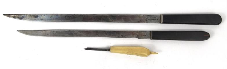 Two Victorian ebony handled surgeon's knives, Thompson and Henry Street, Dublin, and McLeod, 2