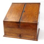 Victorian walnut stationery box with fitted interior and drawer to the base, 30cm high x 31cm wide x