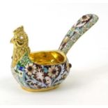Russian silver and enamel bird design wine taster, 10cm wide : For Condition Reports please visit