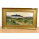 Oil onto board of a landscape scene, gilt framed, 50cm x 25cm excluding the frame : For Condition