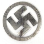 German military interest Swastika radiator badge, 14cm diameter ( Provenance collected by owners