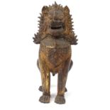 Oriental Chinese gilt bronze budhistic lion, 29cm high : For Condition Reports please visit www.