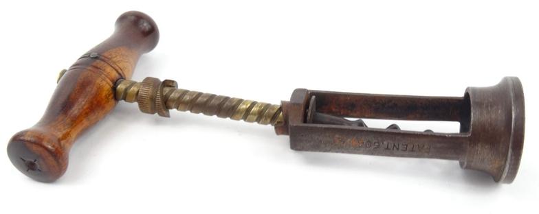 Brass and steel King corkscrew, patent number 6061, 14.5cm long : For Condition Reports please visit - Image 5 of 6