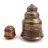 Omani coppered and silvered sectional spice tower, together with a copper pot and cover, 17cm high :