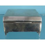 Square silver cigarette box with engine turned decoration to the lid, Walker & Hall indistinct