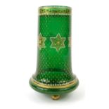 Victorian green glass vase with gilt star decoration and white enamelled jewels, 18cm high : For