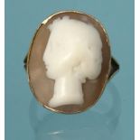 Unmarked gold cameo ring, size N, approximate weight 6.2g : For Condition Reports please visit www.