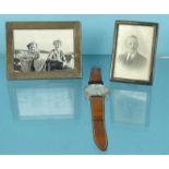 Two miniature silver photo frames and vintage Zenith wristwatch : For Condition Reports please visit