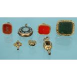 Collection of Victorian and later gilt metal fobs, watch keys and a locket : For Condition Reports