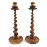 Large pair of Victorian walnut barleytwist candlesticks, 44cm high : For Condition Reports Please