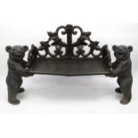 Black Forest carved wooden bear double seat with bronze bear supports, 160cm long x 98cm high :