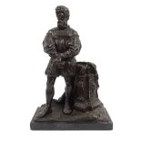 Victorian bronze statue of Archimedes mounted on a black marble base, 37cm high : For Condition