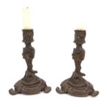 Pair of Victorian gilt bronze floral candlesticks, 18cm high : For Condition Reports Please visit