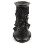 Early Victorian bronze pedestal stick stand relief moulded with fruit and flowers, 47cm high : For