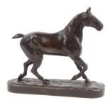 Bronze model of a cantering horse, Dobson 110 New Bond Street plaque to base, 13cm wide : For