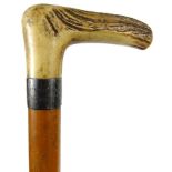 Victorian horn handled silver mounted Malacca walking stick, R. Roy Patterson, Edinburgh, 90cm