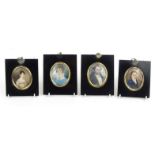 Four Georgian ivory portrait miniatures relating to the Franklin family, paper labels to back,
