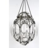 Clear glass ironwork ceiling light stamped Made in England, 35cm high : For Condition Reports Please